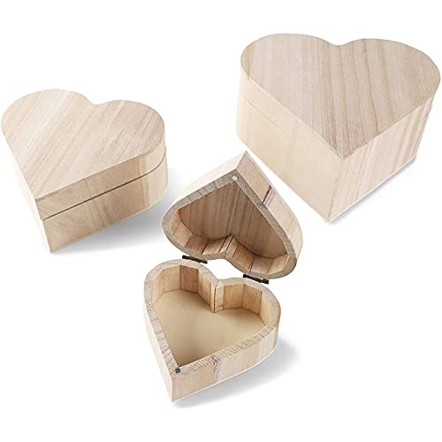 Bright Creations Unfinished Wood Box with Magnetic Hinged Lid, Heart Jewelry Box (3 Pack)