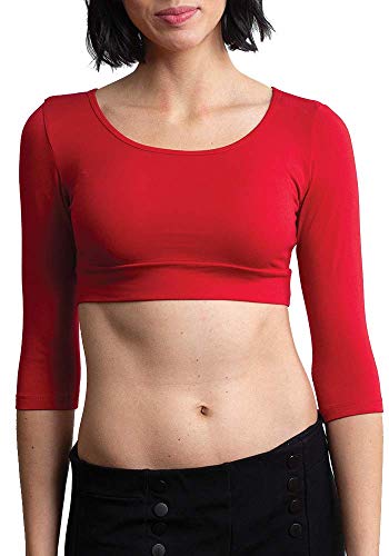 HALFTEE 3/4 Sleeve Layering Tee | Demi Cami for Women & Teens | Cute Crop Top | Red - 2X