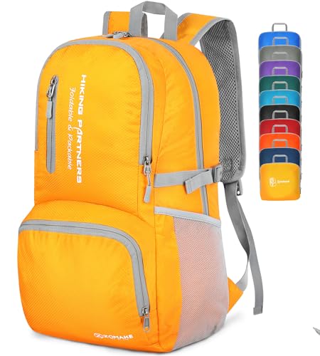 ZOMAKE Lightweight Packable Backpack - 35L Light Foldable Hiking Backpacks Water Resistant Collapsible Daypack for Travel(Yellow New)