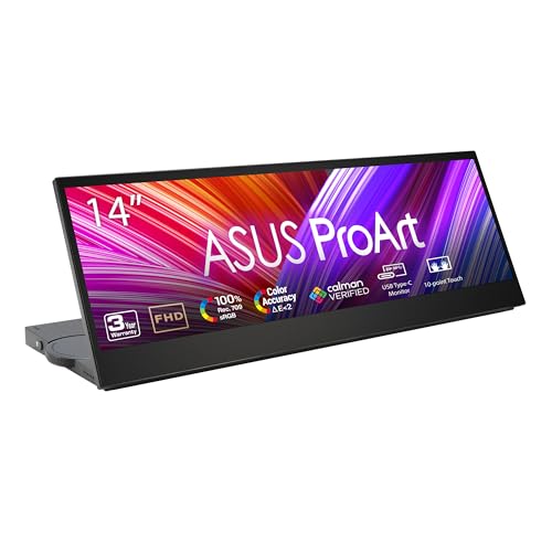 ASUS ProArt Display 14” Portable Touch Screen (PA147CDV) - 32:9 (1920 x 550), IPS, 100% sRGB, Color Accuracy ΔE  2, Calman Verified, USB-C, Control Panel, MPP2.0 Pen Support, Adobe Suite Shortcut