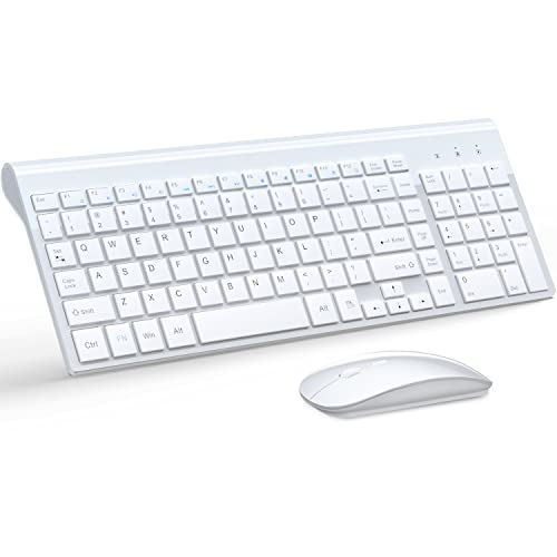 TopMate Wireless Keyboard and Mouse Ultra Slim Combo, 2.4G Silent Compact USB Mouse and Scissor Switch Keyboard Set with Cover, 2 AA and 2 AAA Batteries, for PC/Laptop/Windows/Mac - White