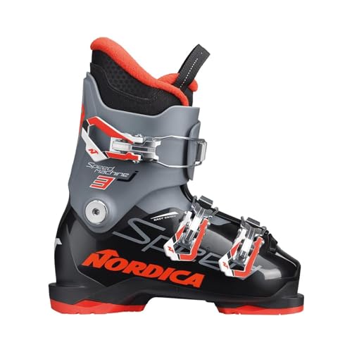 Nordica Junior Speedmachine J3 Ski Boots with Weight Adjuster | Durable Comfortable Warm Downhill Ski Boots for Children, Black/Anthracite/Red, Size: 21.5