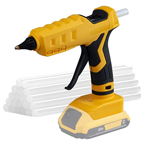 Mellif Cordless Hot Glue Gun for Dewalt 20V Max Battery, Handheld Electric Power Glue Gun Full Size for Arts & Crafts & DIY with 20 Glue Sticks (Battery Not Included) Yelllow