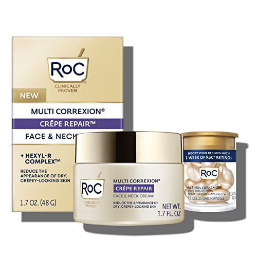 RoC Crepe Repair Anti Aging Daily Face Moisturizer & Neck Firming Cream (1.7 oz) + RoC Retinol Wrinkle Smoothing Capsules (7 CT), Skin Care Routine, Christmas Gift Set & Stocking Stuffer