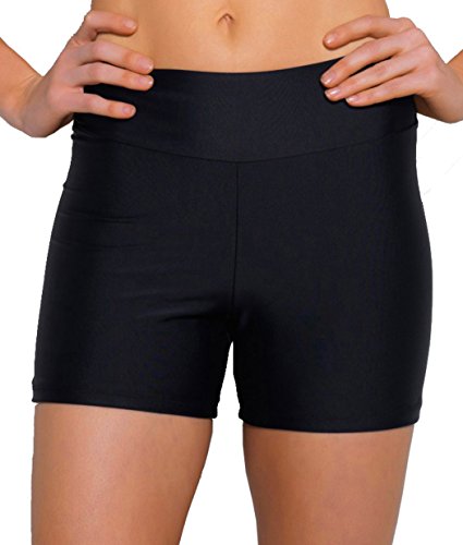 ebuddy Women Summer Swimwear Tummy Tuk Swim Bottom Shorts,Boyleg-black,US10 (Tag L)