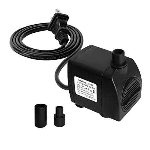 SongLong Submersible Pump 200GPH (800 L/H 15W) Ultra Quiet with Dry Burning Protection 5.2ft High Lift for Fountains, Hydroponics, Ponds, Aquariums & More……