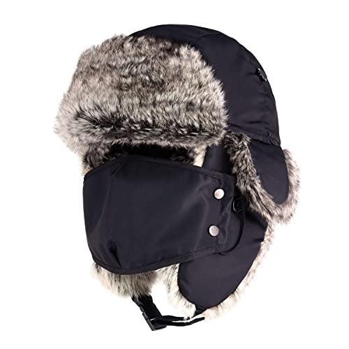 CHOK.LIDS Waterproof Winter Trapper s Unisex Premium Strength Ushanka Ear Flap Chin Strap Cold Weather Outdoor (Black)