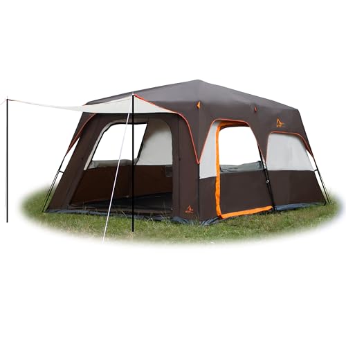 KTT Instant Tent 12 Person(B),Large Family Cabin Tents,Automatic Tent Build Quickly in 60S,2 Rooms,2Top Windows 3Doors and 3Windows with Mesh,Waterproof,Big Tent for Outdoor Camping(Brown)