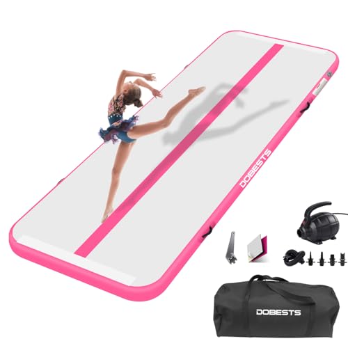 Inflatable Air Gymnastics Mat, 10ft/13ft/16ft/20ft Training Mat 4/8 inches Thickness Tumbling Mat with Electric Pump for Home/Gym/Outdoor-pink-4-10