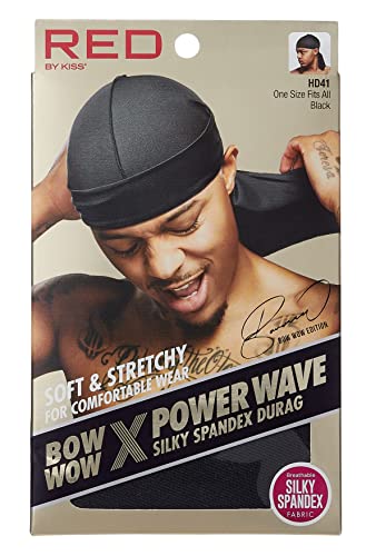 Kiss Red Durag Bow Wow Power Wave Silky Spandex Black (Pack of 2)