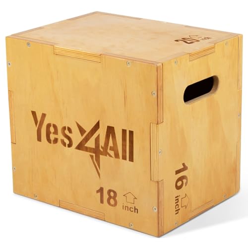 Yes4All 3 in 1 Wooden Plyo Box, Plyometric Box for Home Gym and Outdoor Workouts - 20x18x16'