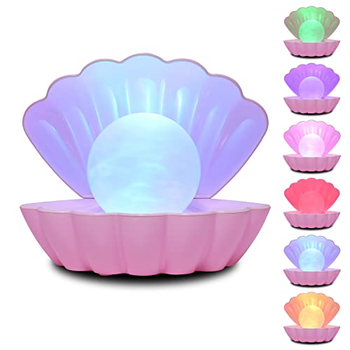LKUA Shell Pearl Beach Theme Night Light, RGB Color Changing Mood Light, Bedside LED Clamshell Decorative Light for Office, Home Party Decoration, Birthday Christmas Valentine's Day Gift. (Pink