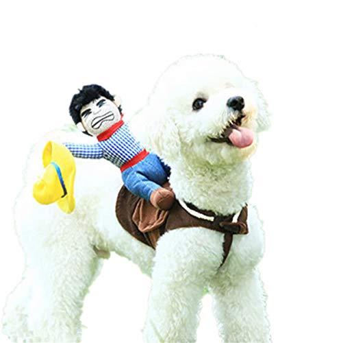 DELIFUR Dog Halloween Costume Funny Dog Cowboy Riding Costume Pet Costume Cat Suit Cowboy Rider Style for Small Medium Large Dogs (Small)