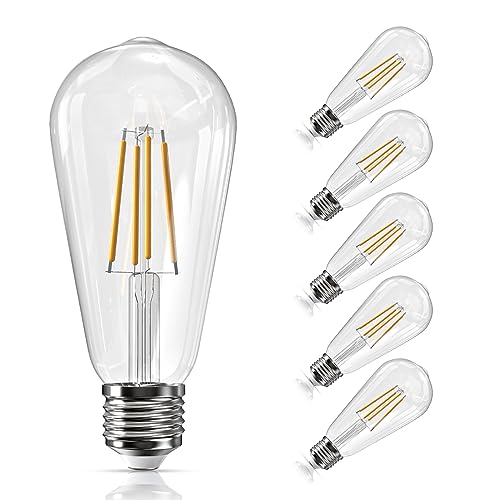 Jensense LED Light Bulbs Dimmable 7W Edison LED Bulbs 60 watt Equivalent 3000K Soft Warm White 800 Lumen CRI90+ Standard E26 Base ST58 Old Style Vintage LED Filament Bulb 6 Pack