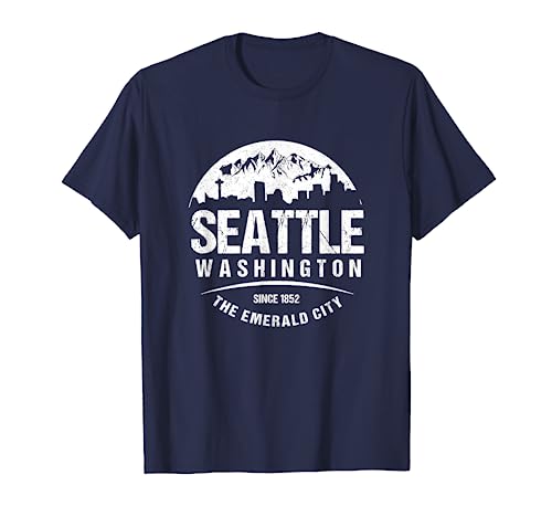Seattle Washington City Skyline Grunge Art Retro Souvenir T-Shirt