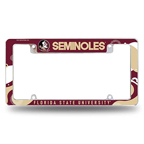 Rico Industries NCAA Florida State Seminoles Wave 12' x 6' Chrome All Over Automotive License Plate Frame for Car/Truck/SUV