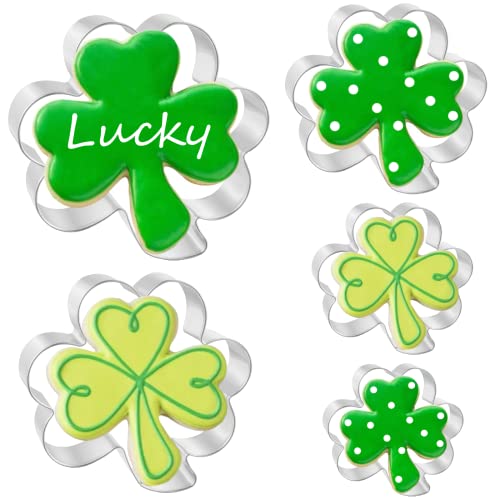 Cookie Cutters 5 PCS, Shamrock Cookie Cutters by JOB JOL, 1.5'' to 4'', for Irish St.Patrick's day
