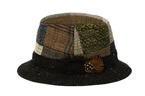 Hanna Hats Men's Donegal Tweed Original Irish Walking Hat Toning Patchwork Medium