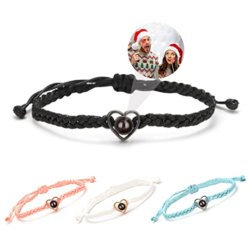 YATEDIY Custom Bracelets with Picture Inside, Personalized Projection Bracelets with Photos, Handmade Braided Rope Picture Bracelet, Anniversary Memorial Gifts for Couple/Women/Men