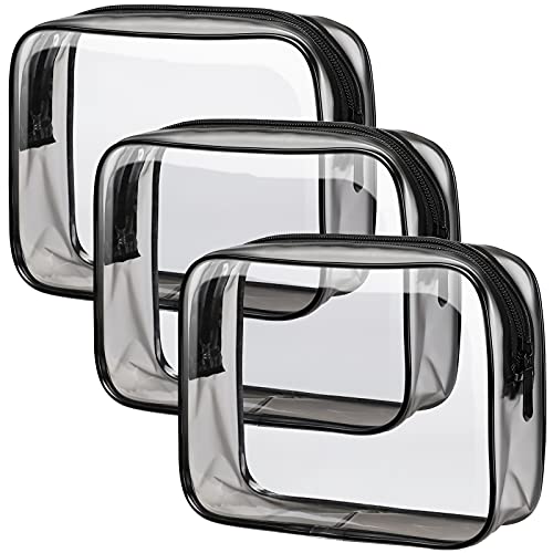 PACKISM Clear Toiletry Bag, 3 Pack TSA Approved Toiletry Bag Quart Size Bag, Travel Makeup Cosmetic Bag for Women Men, Carry on Airport Airline Compliant Bag, Black