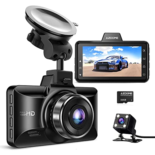 AZDOME Dual Dash Cam Front and Rear, 3 inch 2.5D IPS Screen Free 64GB Card Car Driving Recorder, 1080P FHD Dashboard Camera, Waterproof Backup Camera Night Vision, Park Monitor, G-Sensor, for Car Taxi