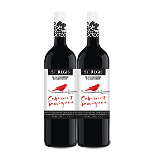 ST. REGIS De-Alcoholized Cabernet Sauvignon Wine Bottle 25.4 Fl Oz (2 Pack) - Low Calorie and Sugar Non-Alcoholic Wine - Fruity & Spicy Rich Flavor Wine from North of Spain Vineyards