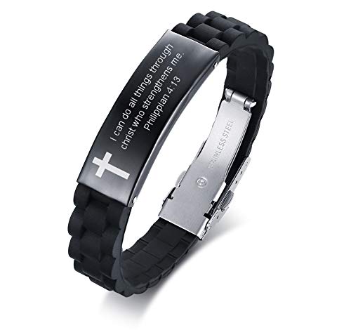 MEALGUET Stainless Steel I can do All Things Through Christ who Strengthens me Philippian 4:13 Inspirational ID Bracelet Cross Wristband