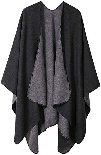 Women's Shawls Wraps Winter Open Front Poncho Cape Oversized Cardigan Sweater，Series 2-black