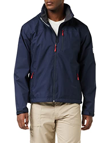 Helly Hansen Men's Crew Hooded Midlayer Fleece Lined Waterproof Raincoat Jacket, 597 Navy, Large