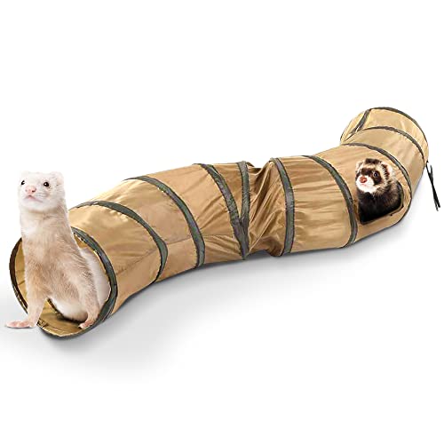SunGrow Collapsible Tunnel for Ferret, 47.2' x 9.8' Lightweight Polyester with Steel Frame Tube,Includes Carrying Case, Ferret Accessories and Supplies, Brown and Black
