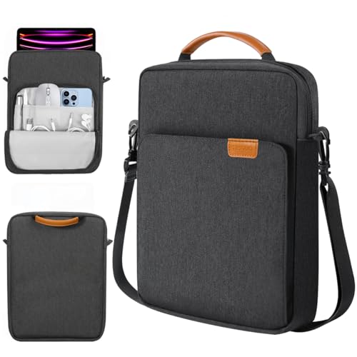 TiMOVO 13 Inch Tablet Sleeve Bag with Handle & Shoulder Strap for iPad Air 13 Inch 2024,iPad Pro 13 Inch 2024,iPad Pro 12.9 M2 2022/2021/2020,Galaxy Tab S8+/S9+ 12.4' 2022/2023, Black & Gray