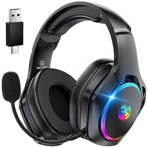Tatybo Wireless Gaming Headsets for NES Ps4 PC, 40H+ Hrs & 7.1 Surround Sound with Noise Canceling Microphone for Switch Phone (2.4GHz WiFi Mode), ONLY Wired Mode Suit for Xbox Series
