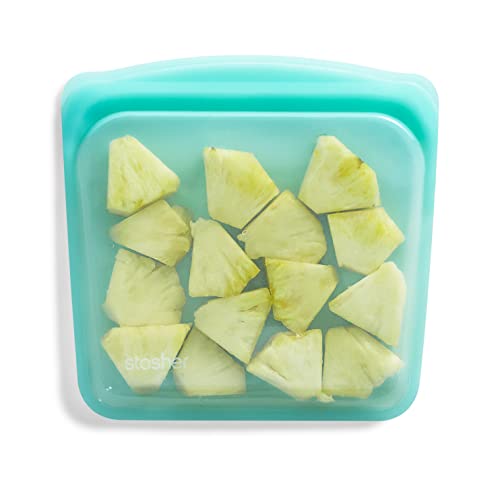 Stasher Reusable Silicone Storage Bag, Food Storage Container, Microwave and Dishwasher Safe, Leak-free, Sandwich, Aqua