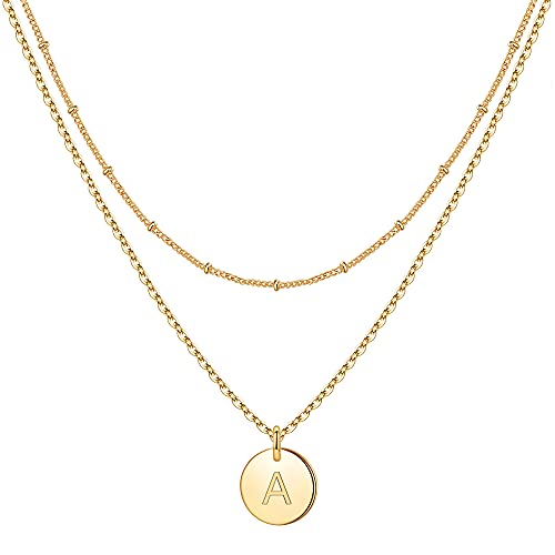 IEFWEEL Initial Necklaces for Women, Layered Necklaces for Women Teen Girls Letter Necklaces for Teen Girls Coin Necklaces for Teen Girls Gold Jewelry for Women Teen Girls Gifts（A）