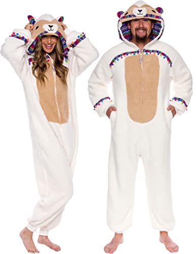 Funziez! Slim Fit Sherpa Adult Onesie - Animal Halloween Costume - Plush One Piece Cosplay Suit for Women and Men