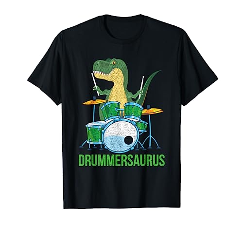 Funny Dinosaur Musician T Rex Drummer Boys Gift Drums T-Shirt