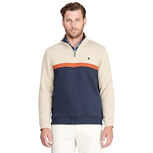 IZOD Men's Advantage Performance Quarter Zip Fleece Pullover Sweatshirt, Camel Heather Cblock, Medium