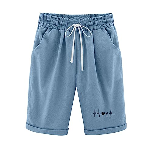Ayolanni Day Prime Deals Today 2024 Linen Bermuda for Women Drawstring Elastic Waist Pull on Solid Color Casual Knee Length Shorts with Pockets Linen Women