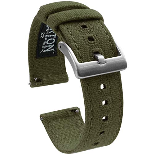 BARTON WATCH BANDS Quick Release Canvas Watch Band Straps, Army Green, 19mm