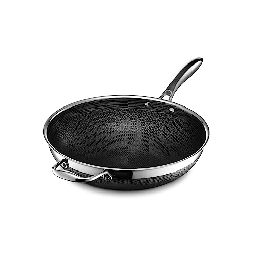 HexClad Hybrid Nonstick Wok, 12-Inch, Stay-Cool Handle, Dishwasher Safe, Induction Ready, Compatible with All Cooktops