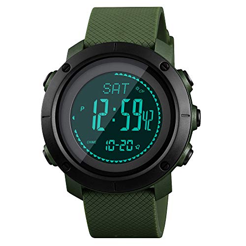 SKMEI Mens Compass Watch, Digital Sports Watch Pedometer Altimeter Barometer Temperature Military Waterproof Wristwatch for Men Women
