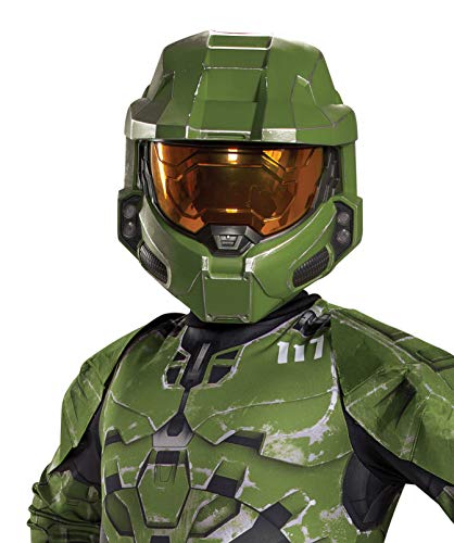 Disguise Halo Infinite Master Chief Mask, Kids Costume Headwear Accessory, Child Size Video Game Inspired Vacuform Half-Mask, Green & Gold