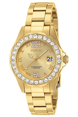 Invicta Women's 15252 Pro Diver Gold Dial Crystal Accented 18k Ion-Plated Stainless Steel Watch