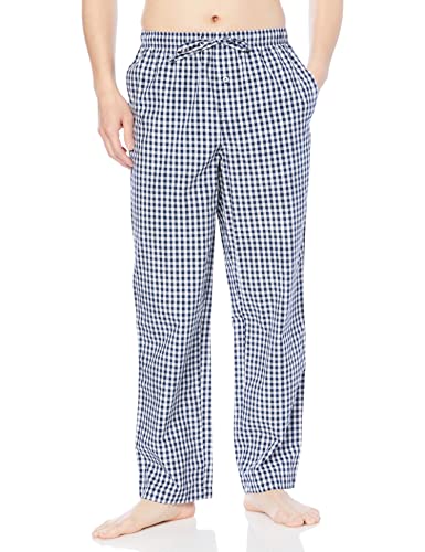 Amazon Essentials Men's Straight-Fit Woven Pajama Pant, Navy Gingham, X-Large