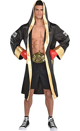 amscan Black & Gold Satin Boxing Robe (Adult Size) 1 Pc. - Premium Quality & Ultimate Comfort, Ideal for Champions & Fighters