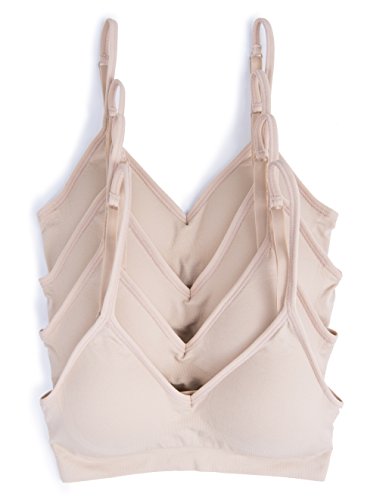 Caramel Cantina 4 Pack V Neck Padded Bralette Adjustable Straps (S/M, 4PK Praline)