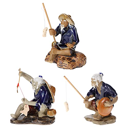 Miniature Fisherman Figurines Chinese Mudman Sitting Fishing Garden Statue Ornament for Micro Pot Flower Vase Aquarium Decorations Asian Decor for Zen Garden Home Decor