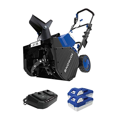 Snow Joe 24V-X2-SB18 18-Inch, 48-Volt IONMAX Cordless Snow Blower Kit (w/ 2 x 4.0-Ah Batteries + Charger), Blue