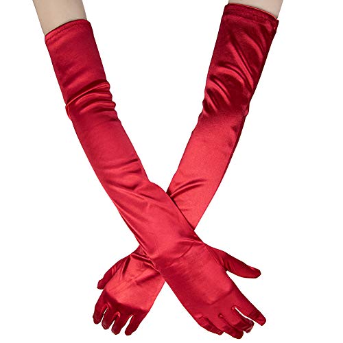 Xuhan Women's 21' Long Full Finger Evening Satin Gloves (Red)
