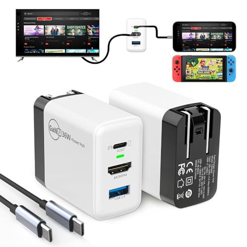 Switch Dock/iPhone 15 Charger,ShuOne USB C to HDMI Adapter, for Nintendo Switch/OLED with 4K@60Hz HDMI/USB2.0/PD USB-C Fast Charging Ports,USB C to USB C Cable Included,Support Netflix,YouTube